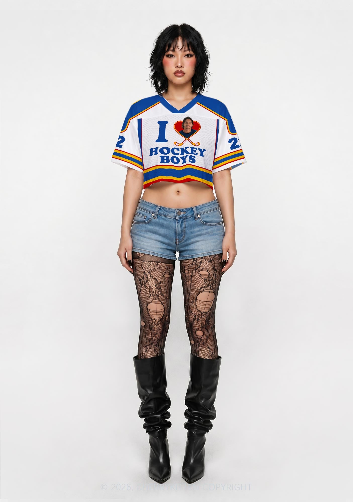 I Love Hockey Boy JL Y2K Crop Sport Jersey Shirts Cherrykitten