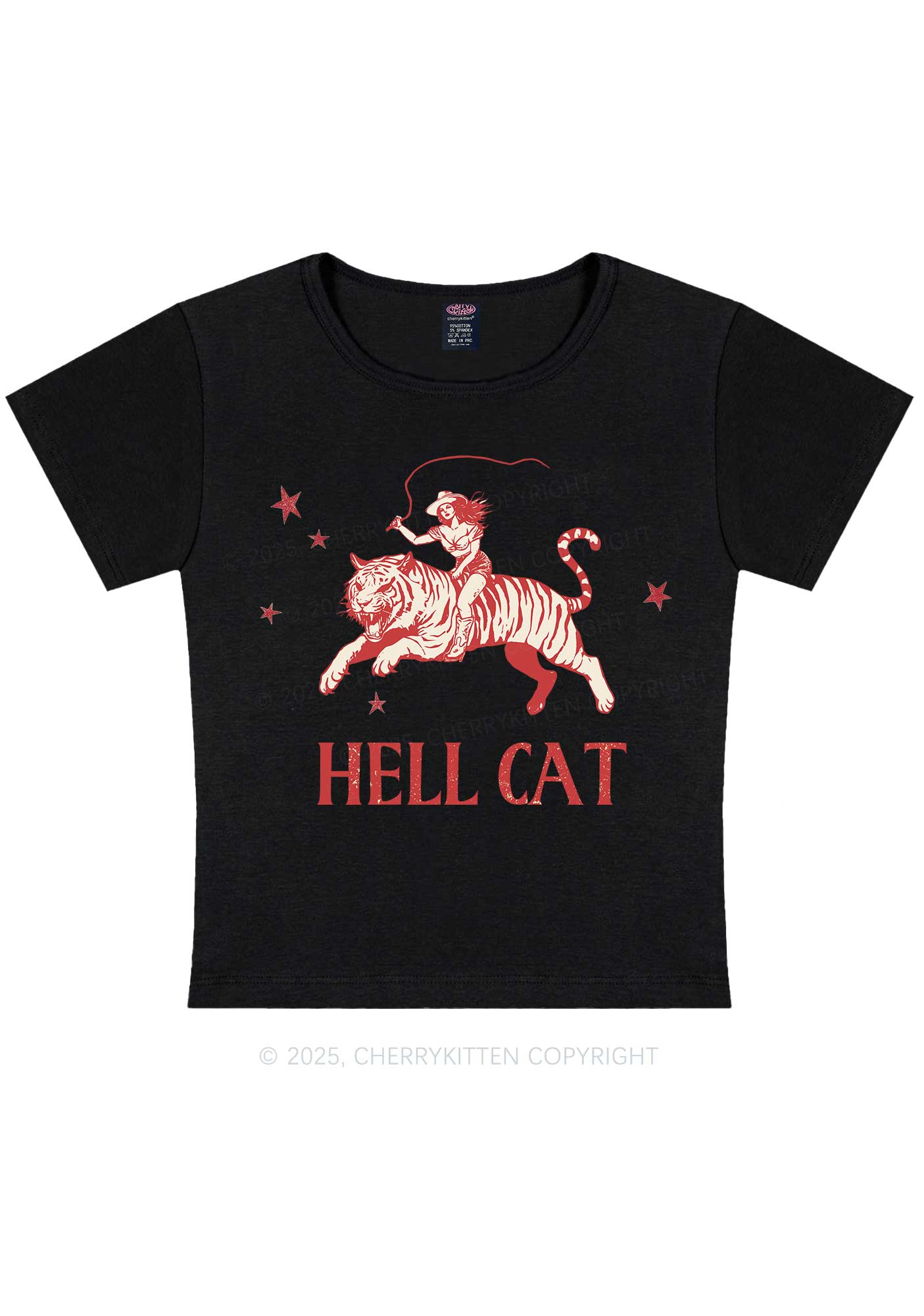 Cowgirl Hell Cat Y2K Baby Tee Cherrykitten