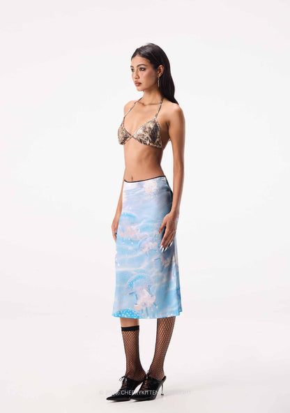 Blue Ocean Jellyfish Y2K Print Midi Skirt Cherrykitten
