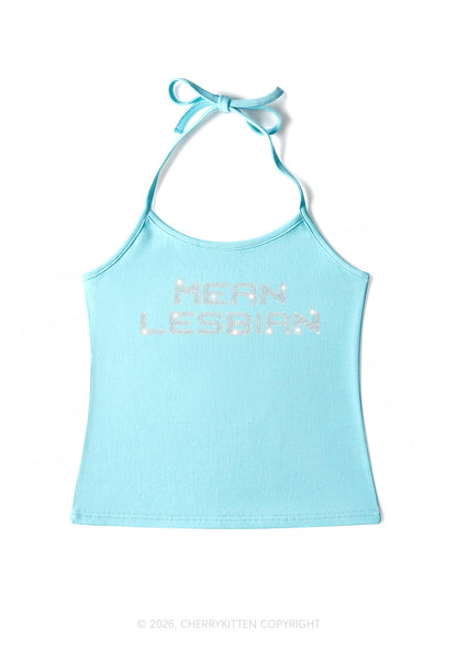 Rhinestone Mean Lesbian Pride Y2K Halter Neck Cami Cherrykitten
