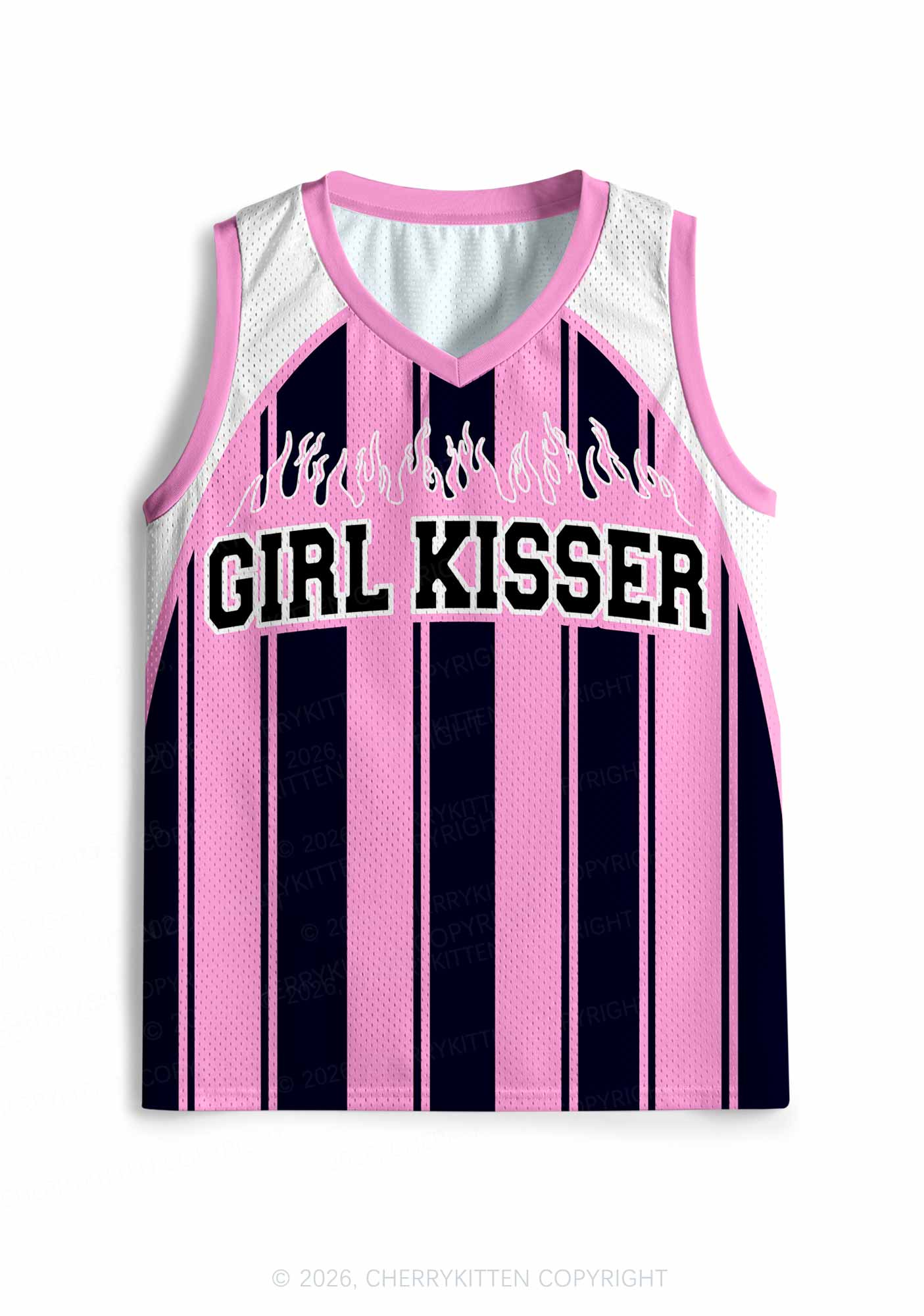 Girl Kisser Pink And Black Stripes Pride Y2K Sport Jersey Tank Cherrykitten
