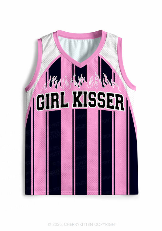 Girl Kisser Pink And Black Stripes Pride Y2K Sport Jersey Tank Cherrykitten