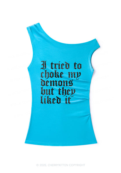 Halloween Choke Demons They Liked Y2K Off Shoulder Tank Top Cherrykitten