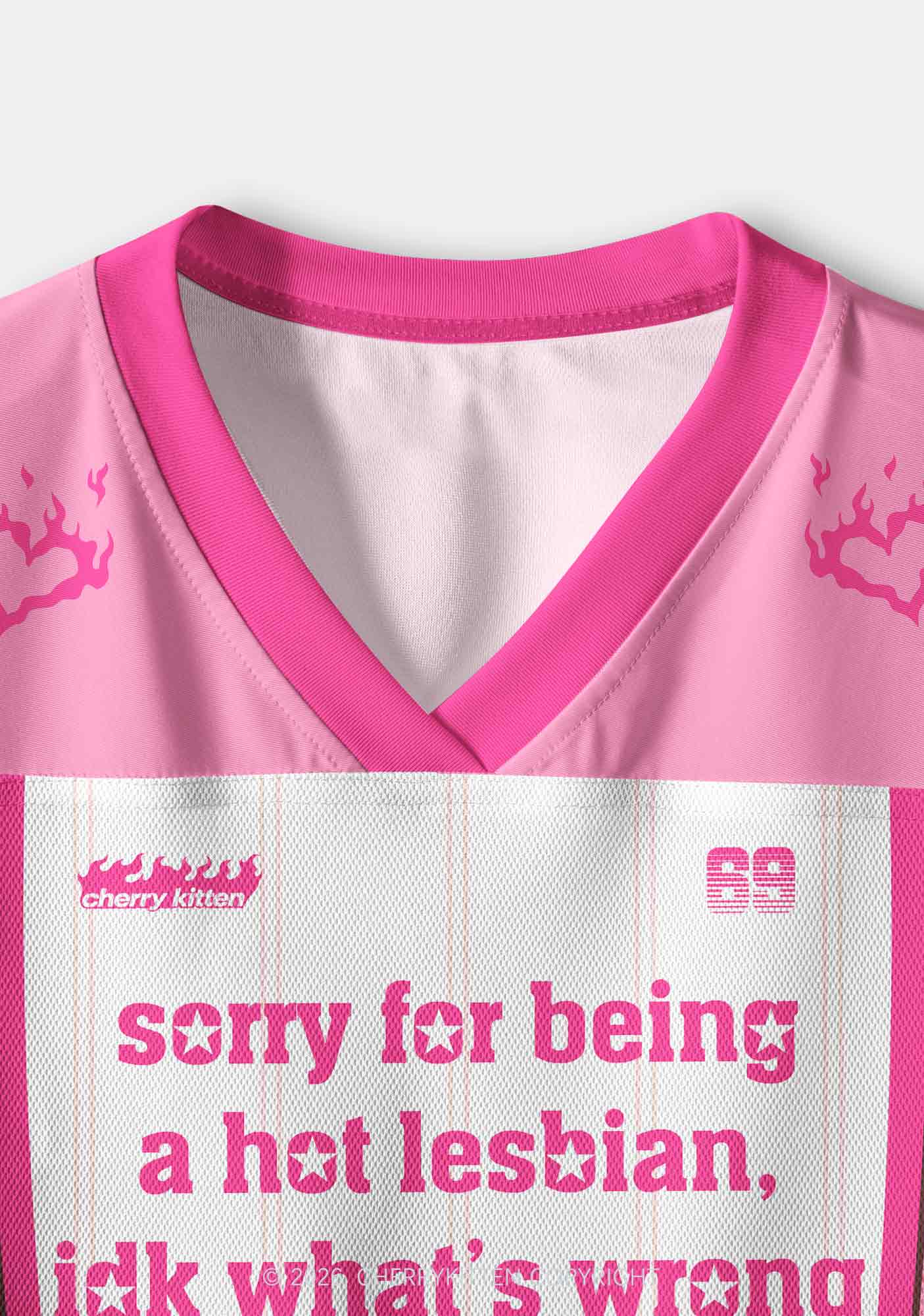 Pink Sorry For Being Hot Lesbian Pride Y2K Crop Sport Jersey Shirts Cherrykitten