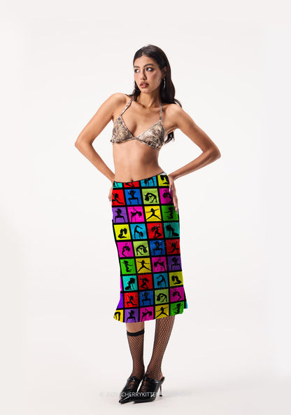 Dancer Silhouette Y2K Print Midi Skirt Cherrykitten
