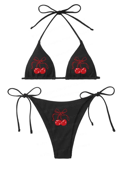 Bow Cherry Y2K Halter Triangle Bikini Set Cherrykitten