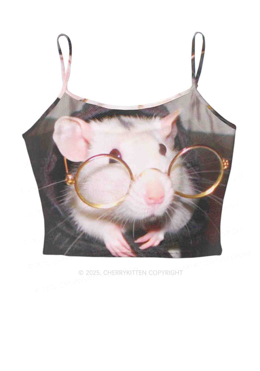 Glasses Rat Y2K Mesh Cami Tank Cherrykitten