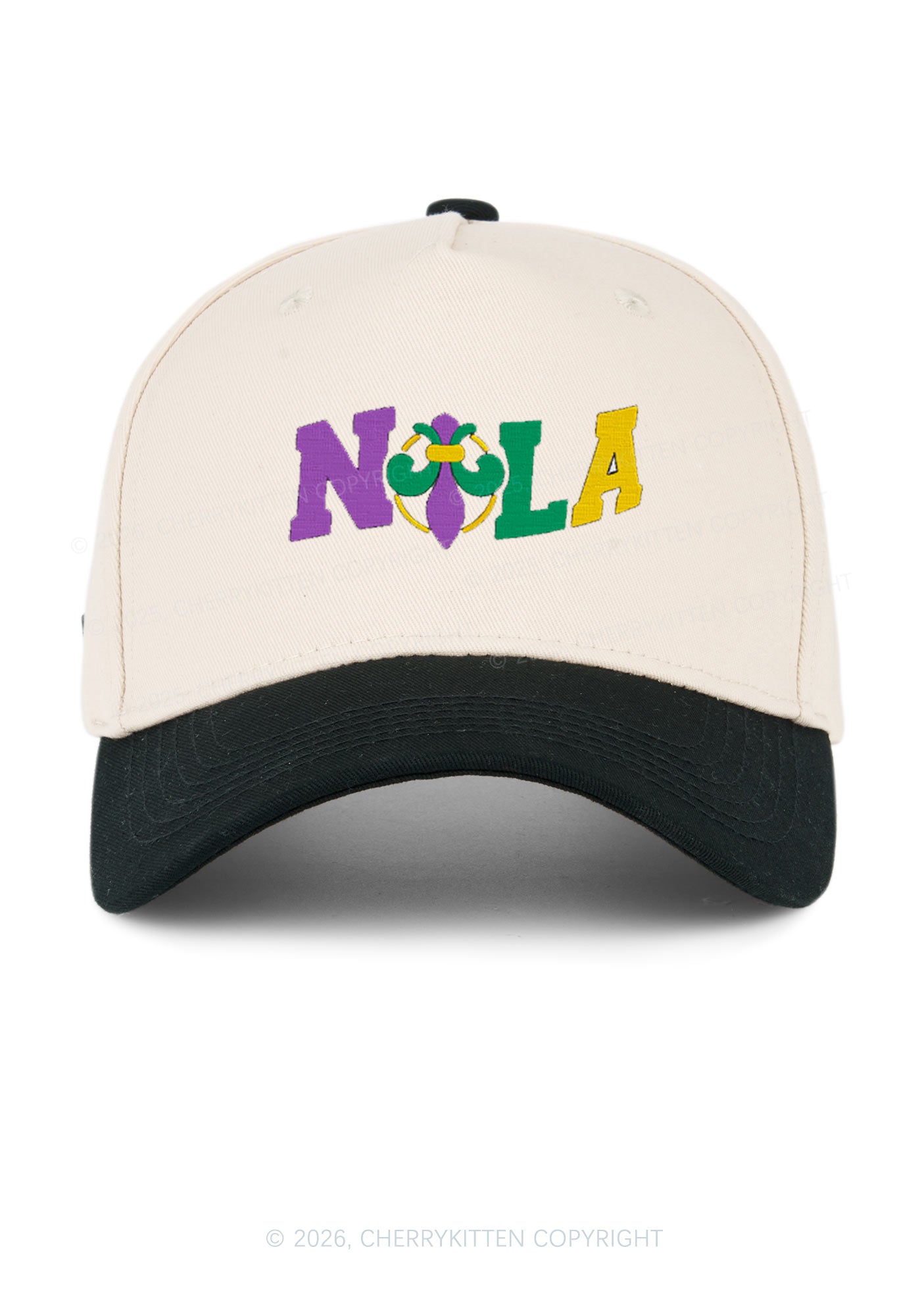 Embroidered Nola Fleur De Lis Y2K Color Block Baseball Cap Cherrykitten