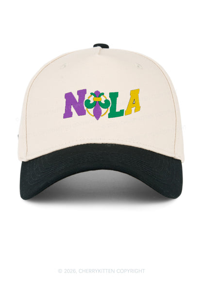 Embroidered Nola Fleur De Lis Y2K Color Block Baseball Cap Cherrykitten