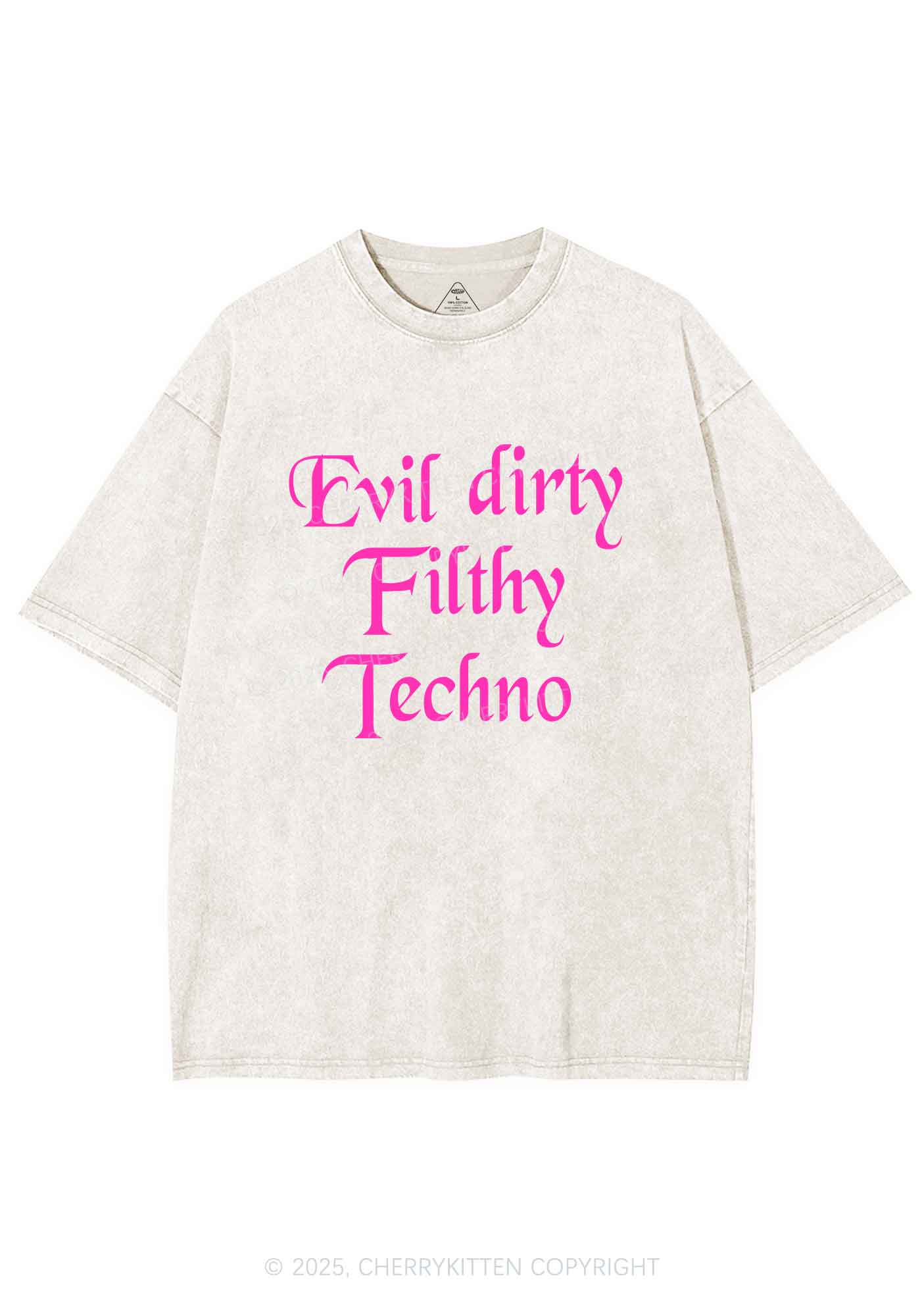 Evil Dirty Filthy Techno Y2K Shirts Washed Tee Cherrykitten