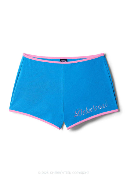 Rhinestone Pink Delusional Y2K Booty Shorts Cherrykitten