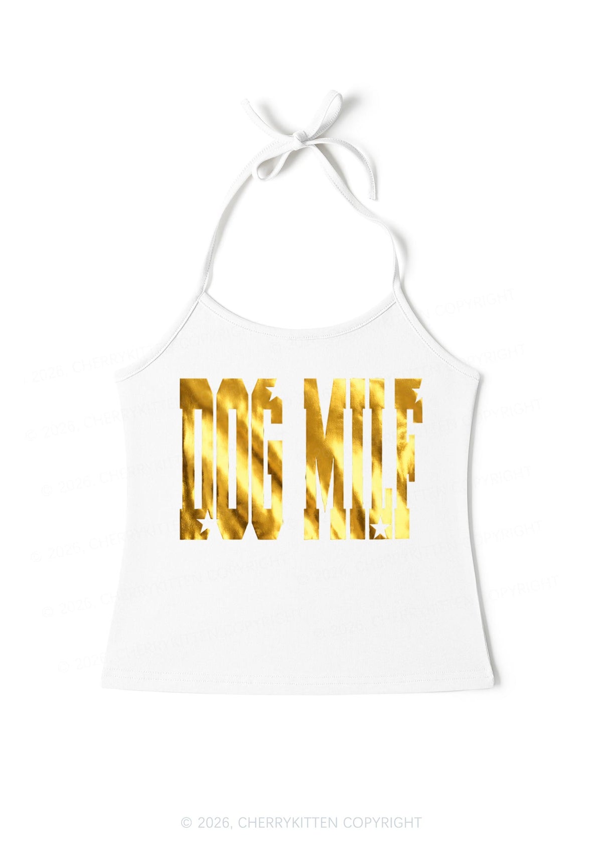 Dog Mxxf Silver Foil Printed Y2K Halter Neck Cami Cherrykitten