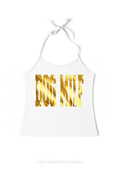 Dog Mxxf Silver Foil Printed Y2K Halter Neck Cami Cherrykitten