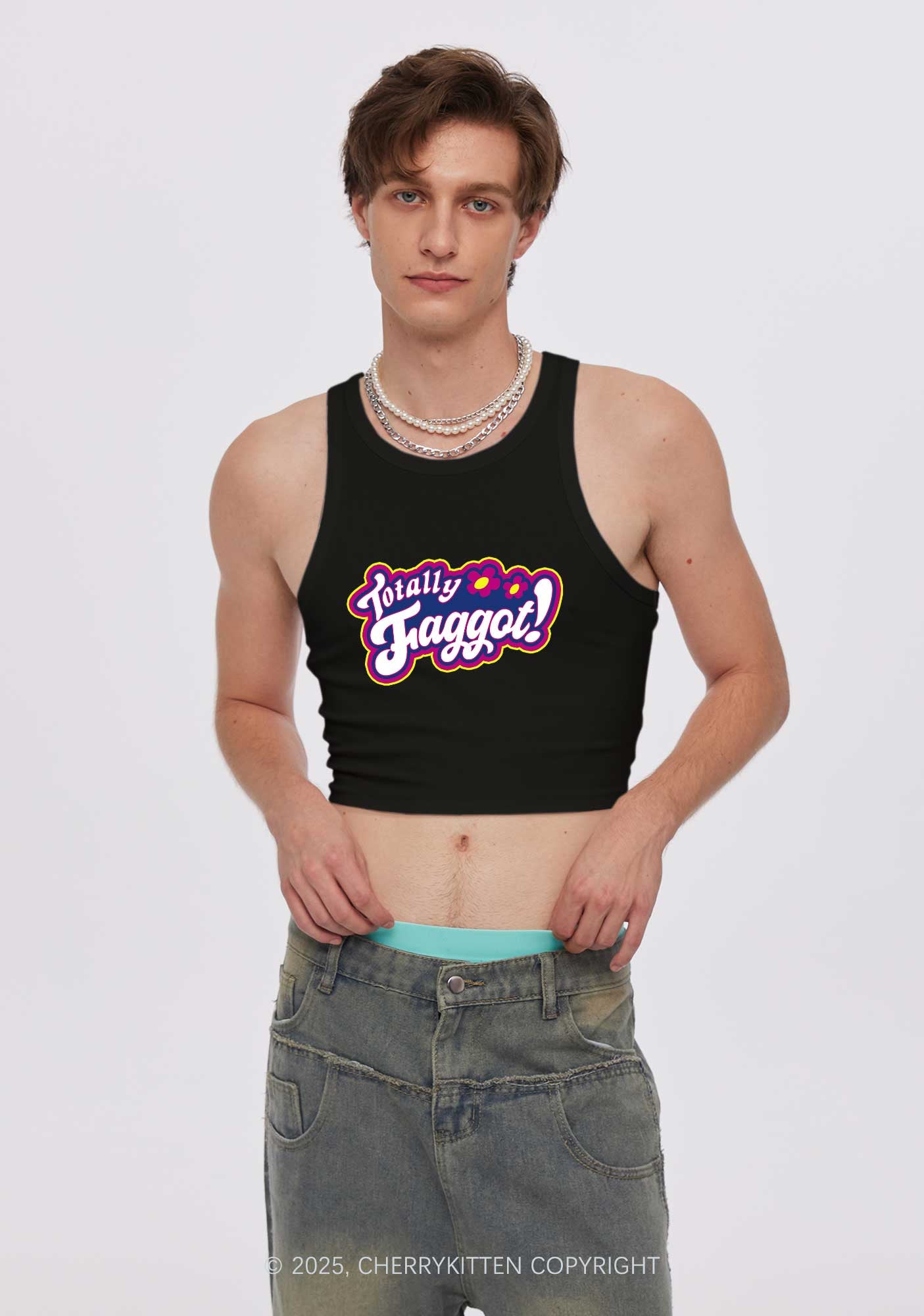 Totally Faggot Pride Y2K Crop Tank Top Cherrykitten