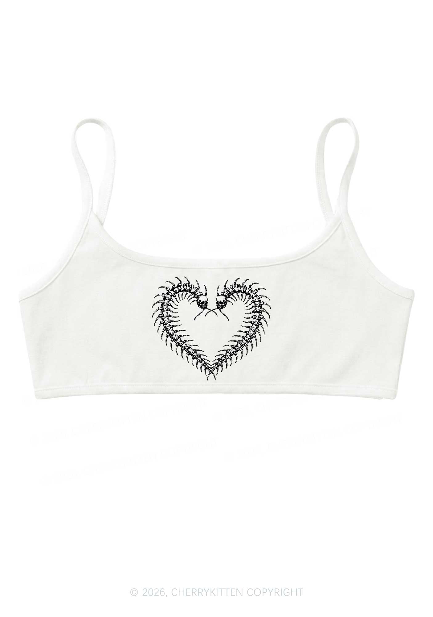 Halloween Centipede Heart Shape Y2K Super Crop Cami Cherrykitten