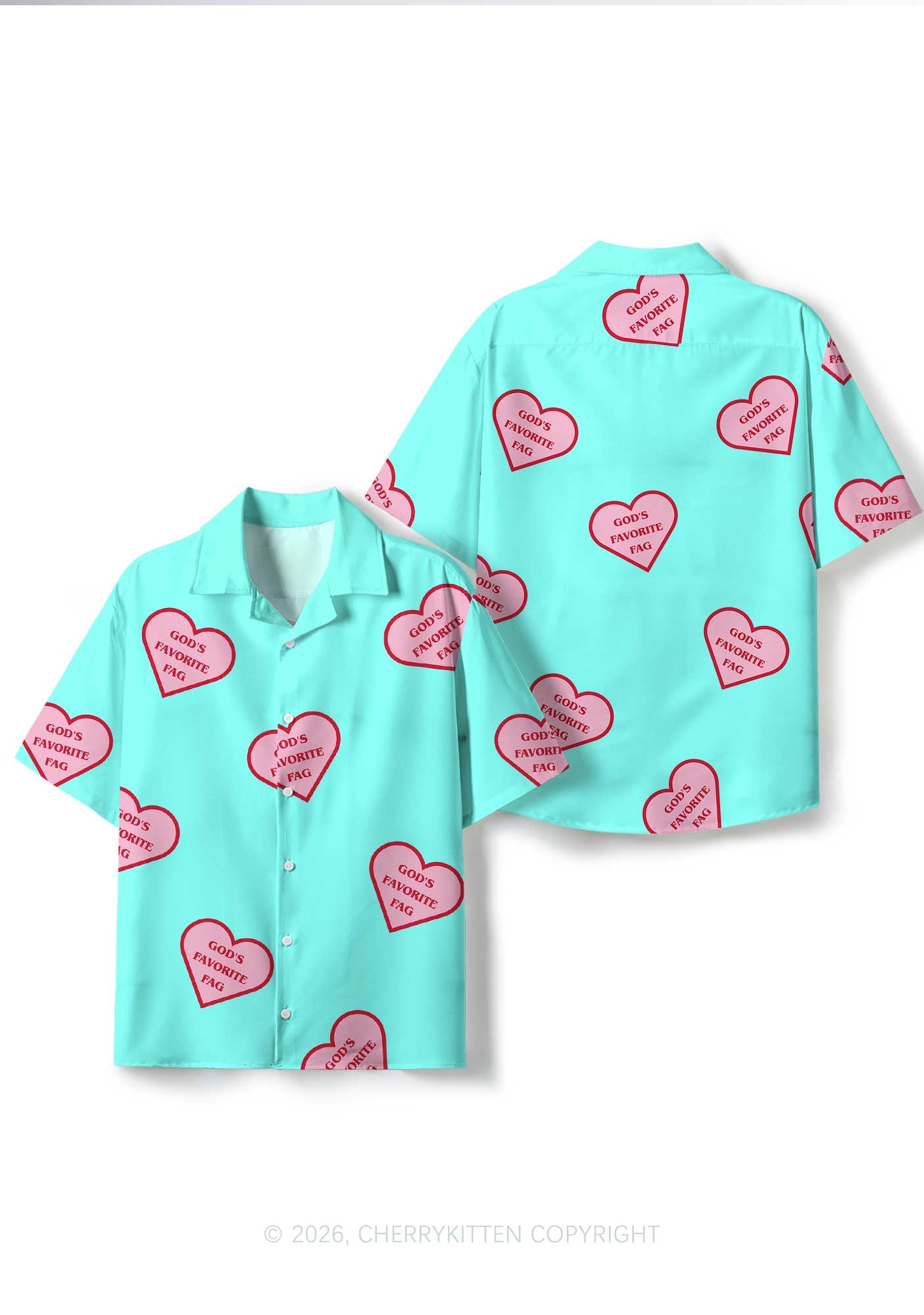 Gods Favorite Fag Heart Pride Y2K Print Hawaiian Shirt Cherrykitten