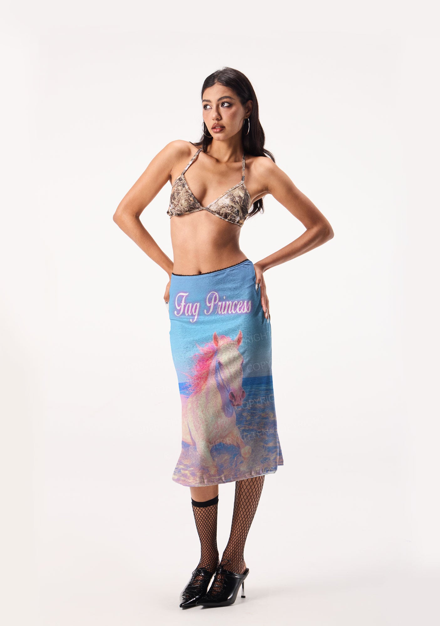Blue Fag Princess Horse Pride Y2K Print Midi Skirt Cherrykitten