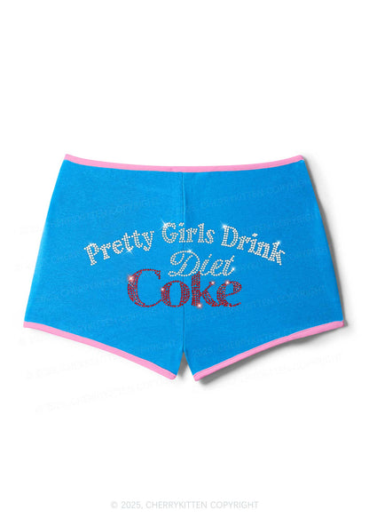 Rhinestone Pretty Girls Drink Diet Coke Y2K Booty Shorts Cherrykitten
