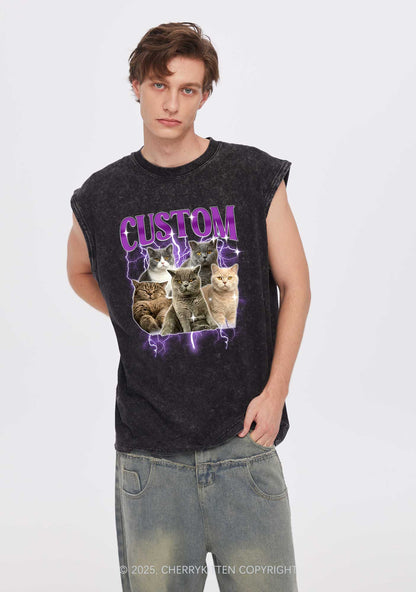 Custom Collage Pet Photo Y2K Washed Muscle Tank Cherrykitten