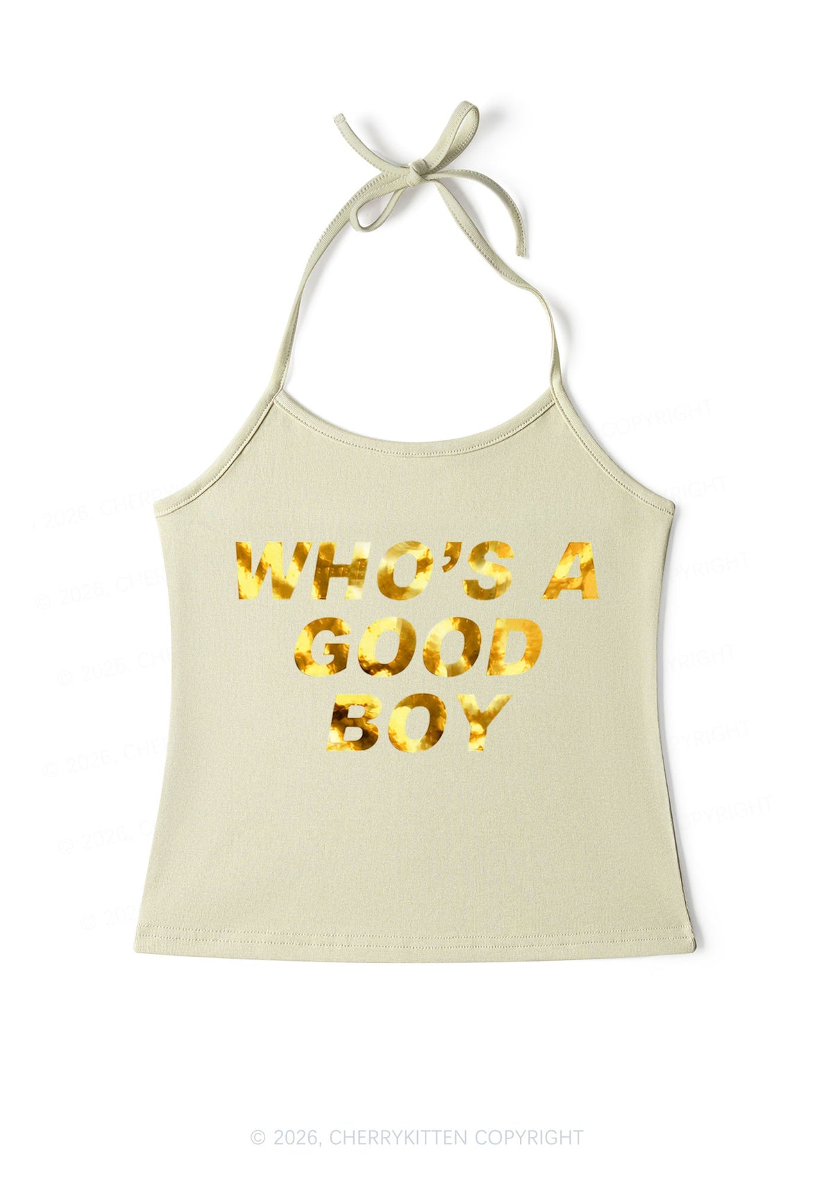 Whos A Good Boy Silver Foil Printed Y2K Halter Neck Cami Cherrykitten