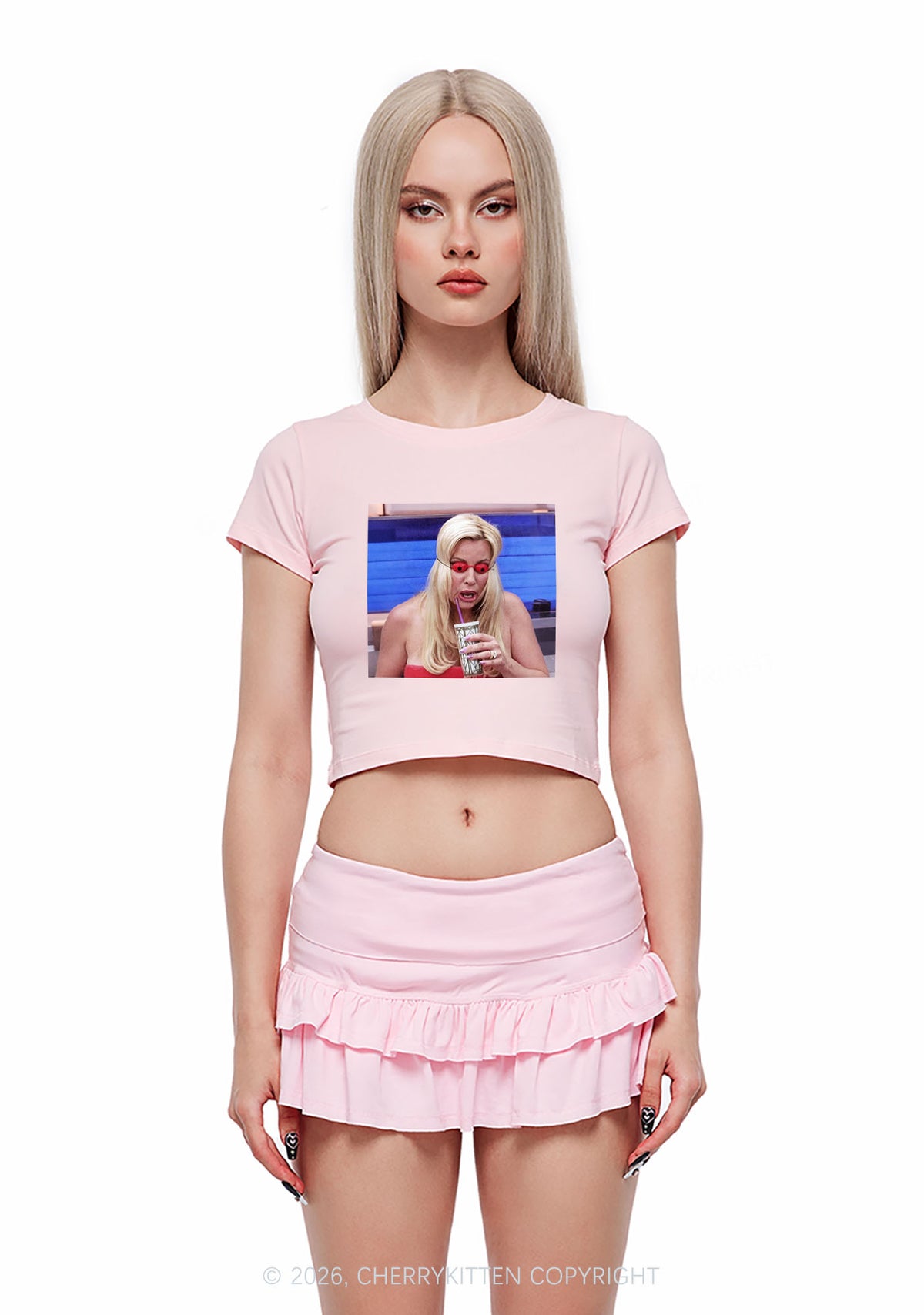 Red Eyeball Blonde Y2K Baby Tee Cherrykitten