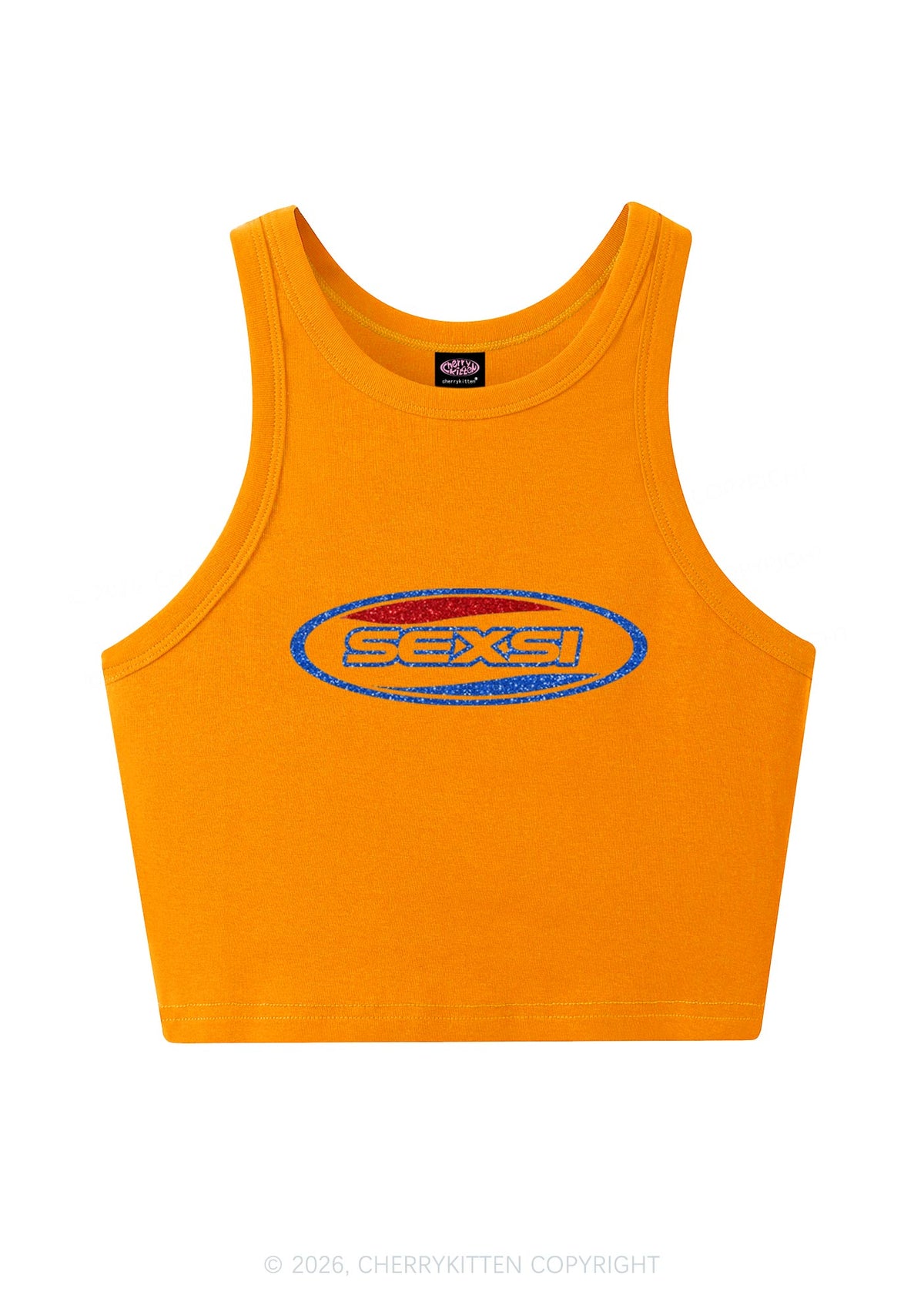 Glitter Sexsi Slogan Y2K Crop Tank Top Cherrykitten