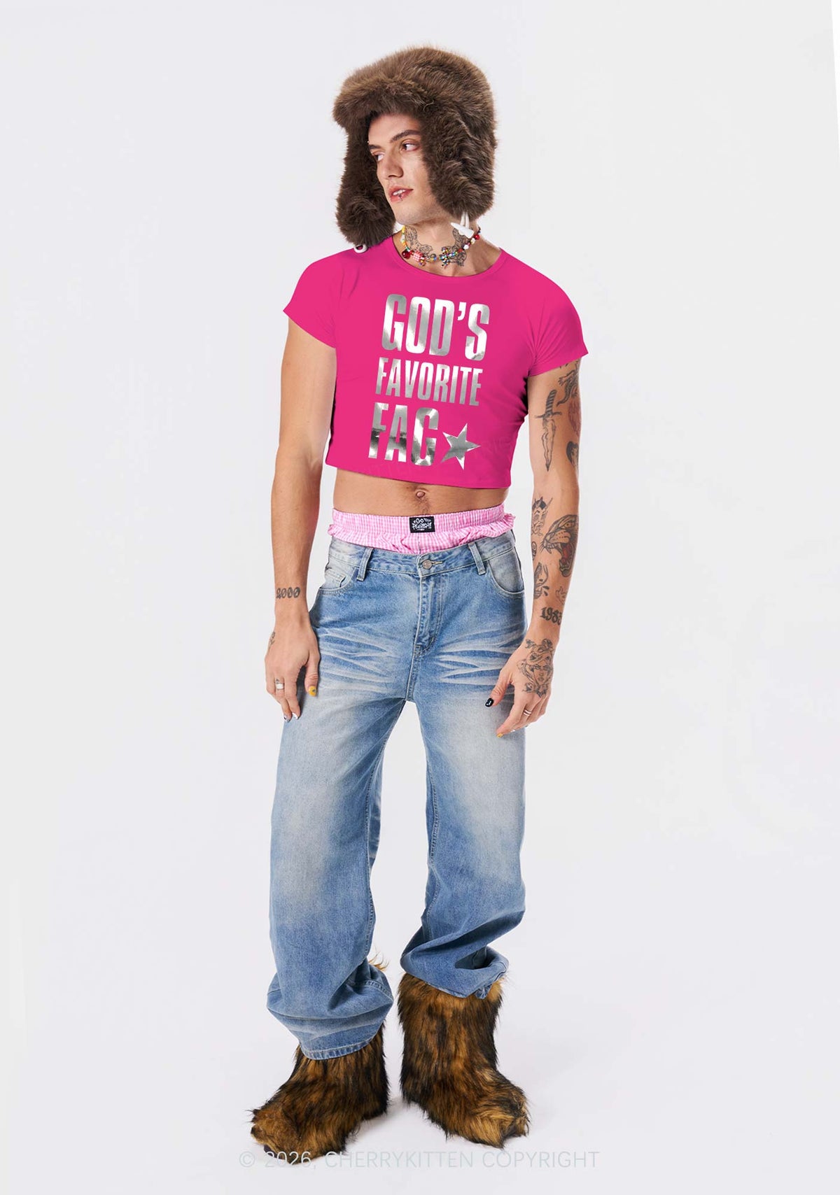Gods Favorite Fag Pride Silver Foil Printed Y2K Baby Tee Cherrykitten
