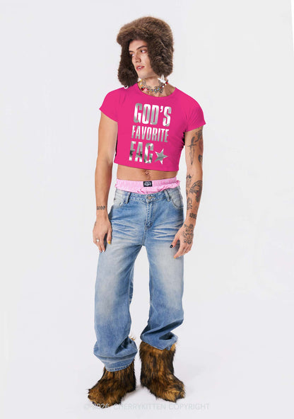 Gods Favorite Fag Pride Silver Foil Printed Y2K Baby Tee Cherrykitten