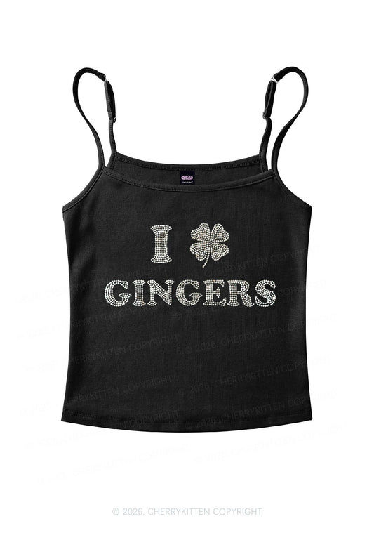 Rhinestone I Love Gingers St Patricks Y2K Spaghetti Strap Cami Cherrykitten