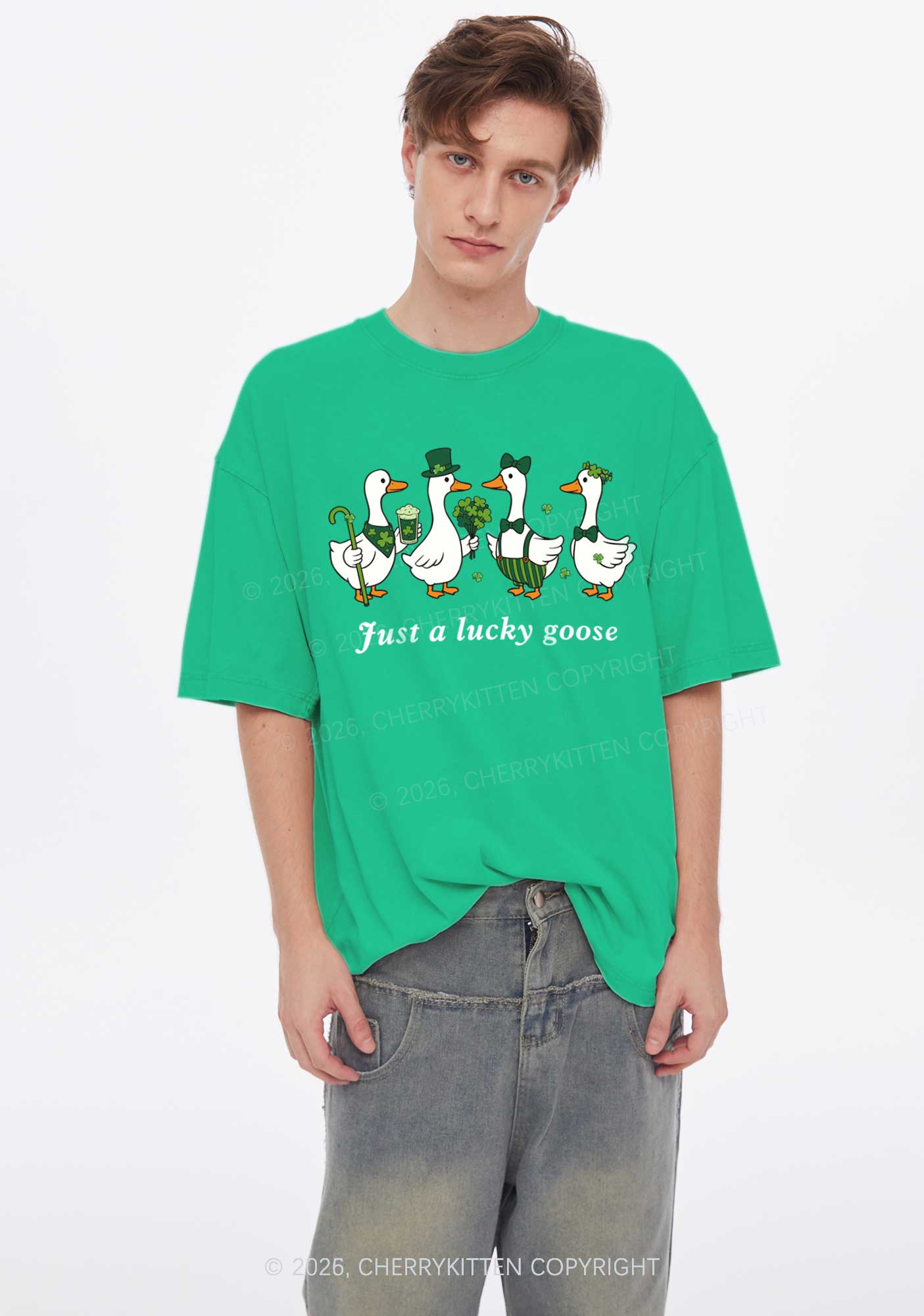 Just A Lucky Goose St Patricks Y2K Shirts Washed Tee Cherrykitten