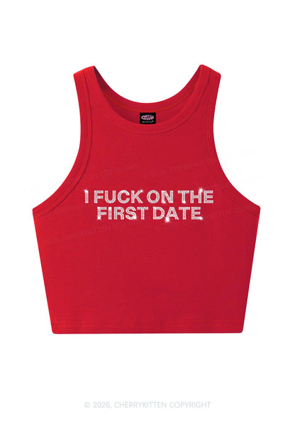 Rhinestone Fxxk On First Date Y2K Crop Tank Top Cherrykitten