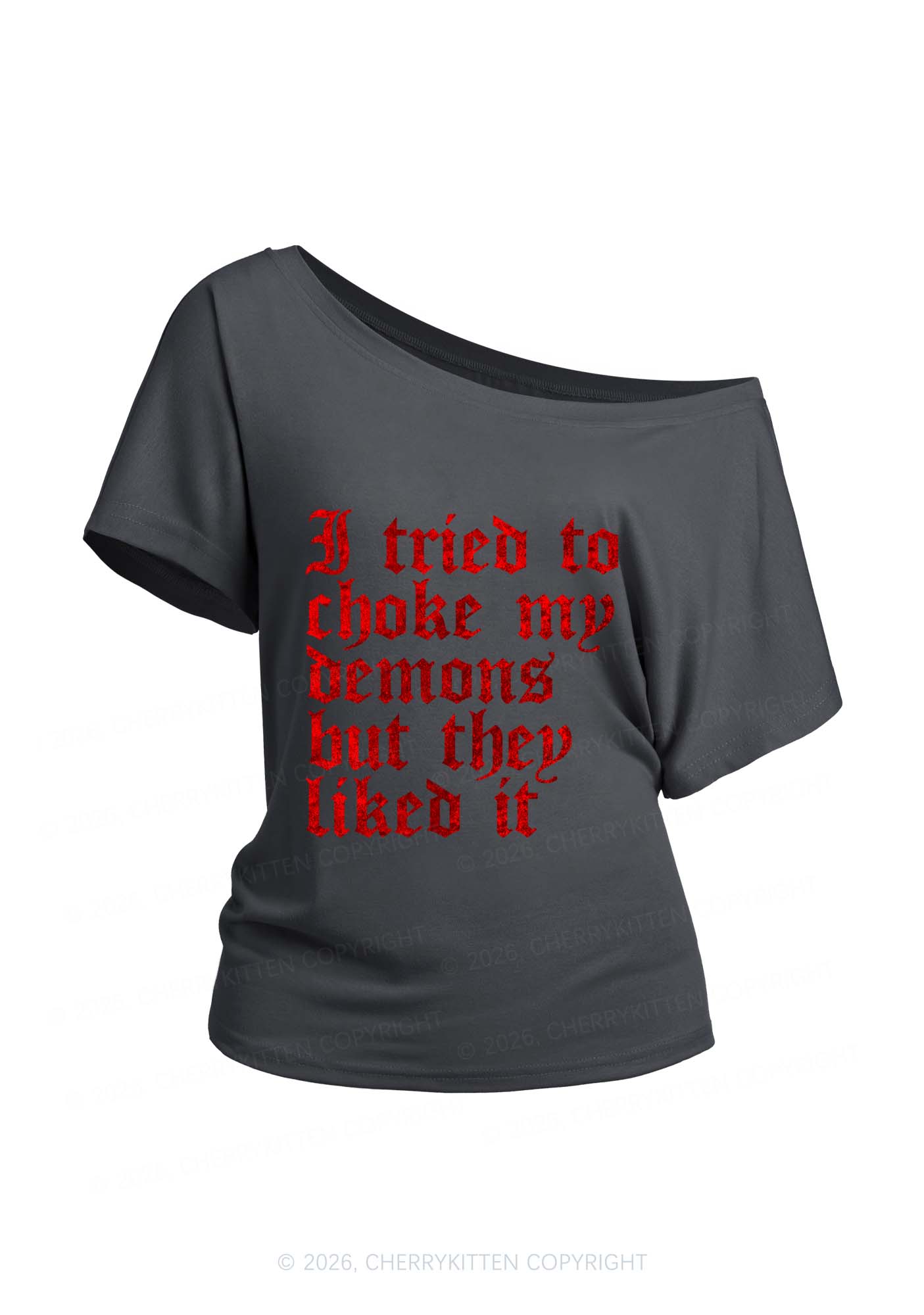 Halloween Choke Demons They Liked Y2K Off Shoulder Tee Cherrykitten