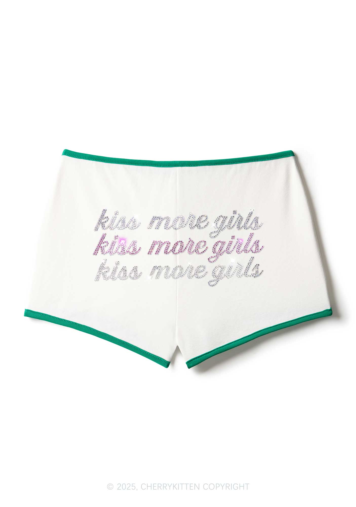 Rhinestone Kiss More Girls Pride Y2K Booty Shorts Cherrykitten