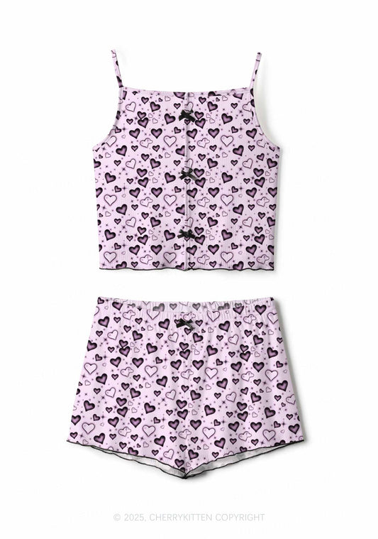 Dark Heart Attack Valentine's Day Y2K Print Cami Shorts Pajama Set Cherrykitten