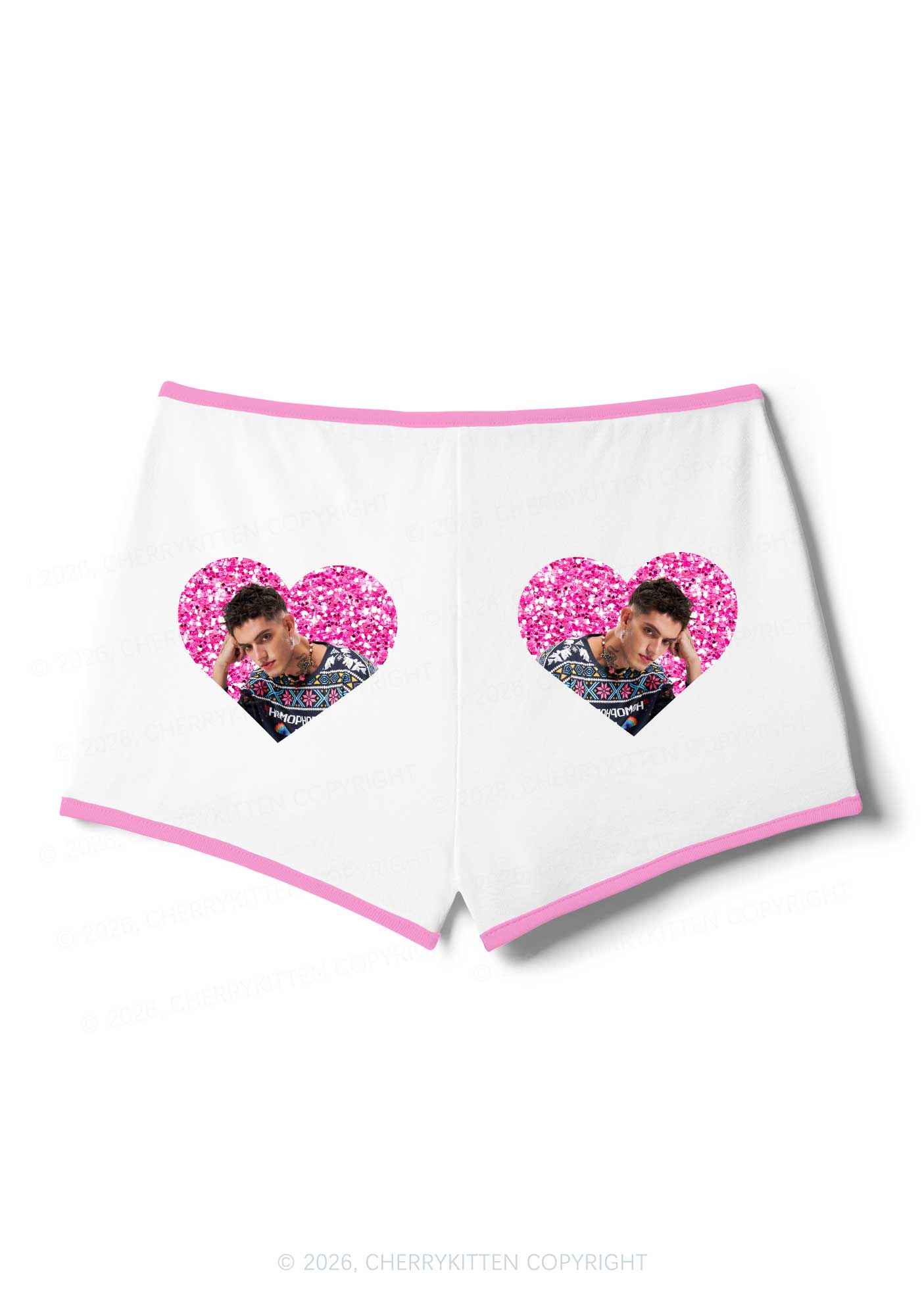 Glitter Heart Custom Face Valentine's Day Y2K Booty Shorts Cherrykitten