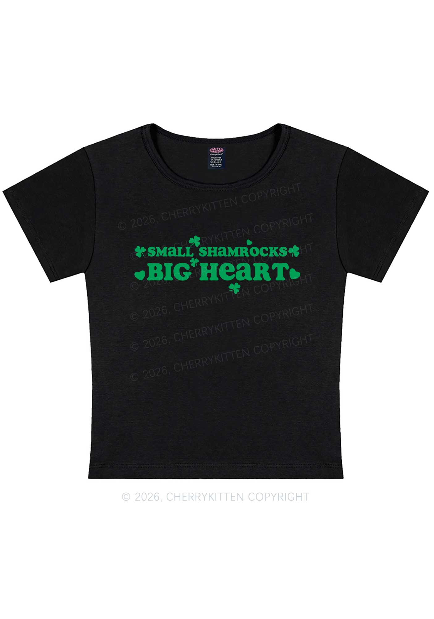 Small Shamrocks Big Heart St Patricks Y2K Baby Tee Cherrykitten