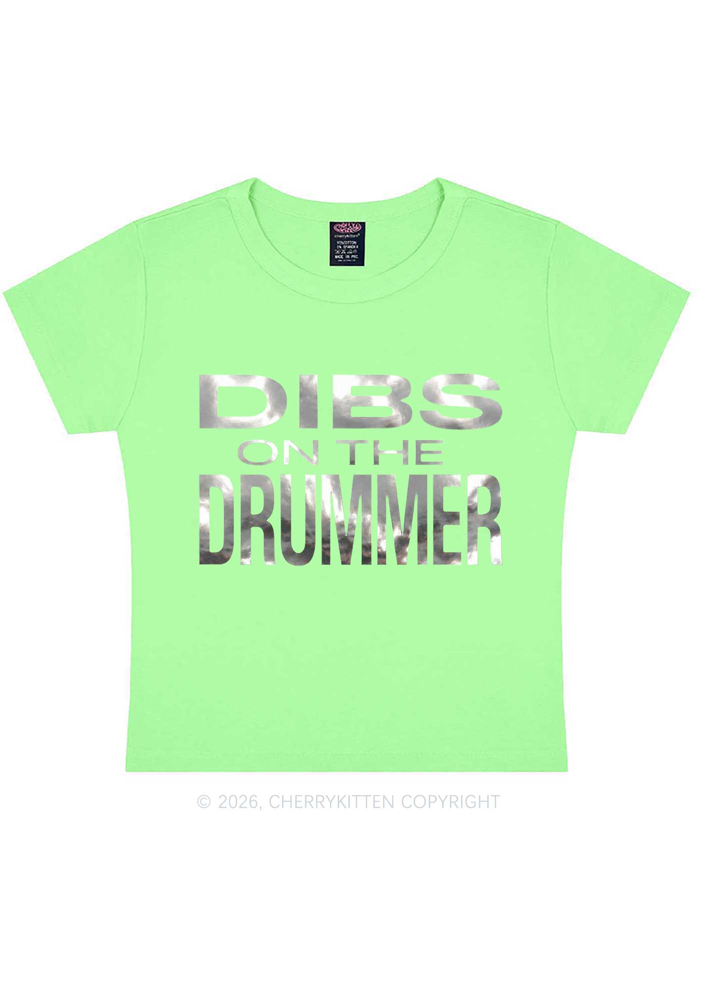 Dibs On The Drummer Silver Foil Printed Y2K Baby Tee Cherrykitten