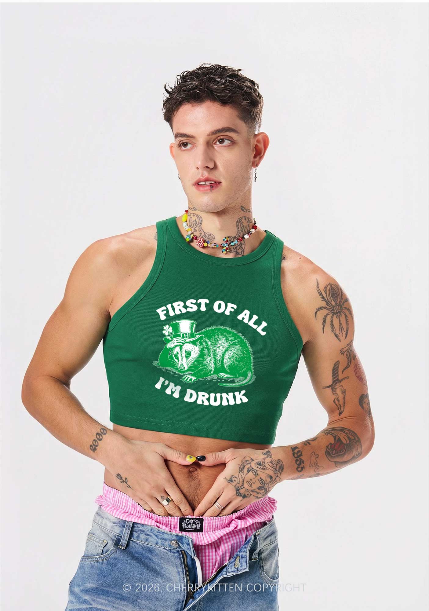 First Of All Im Drunk St Patricks Y2K Crop Tank Top Cherrykitten