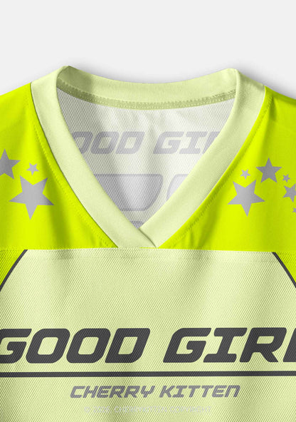 Lime Green Good Girl Y2K Crop Sport Jersey Shirts Cherrykitten