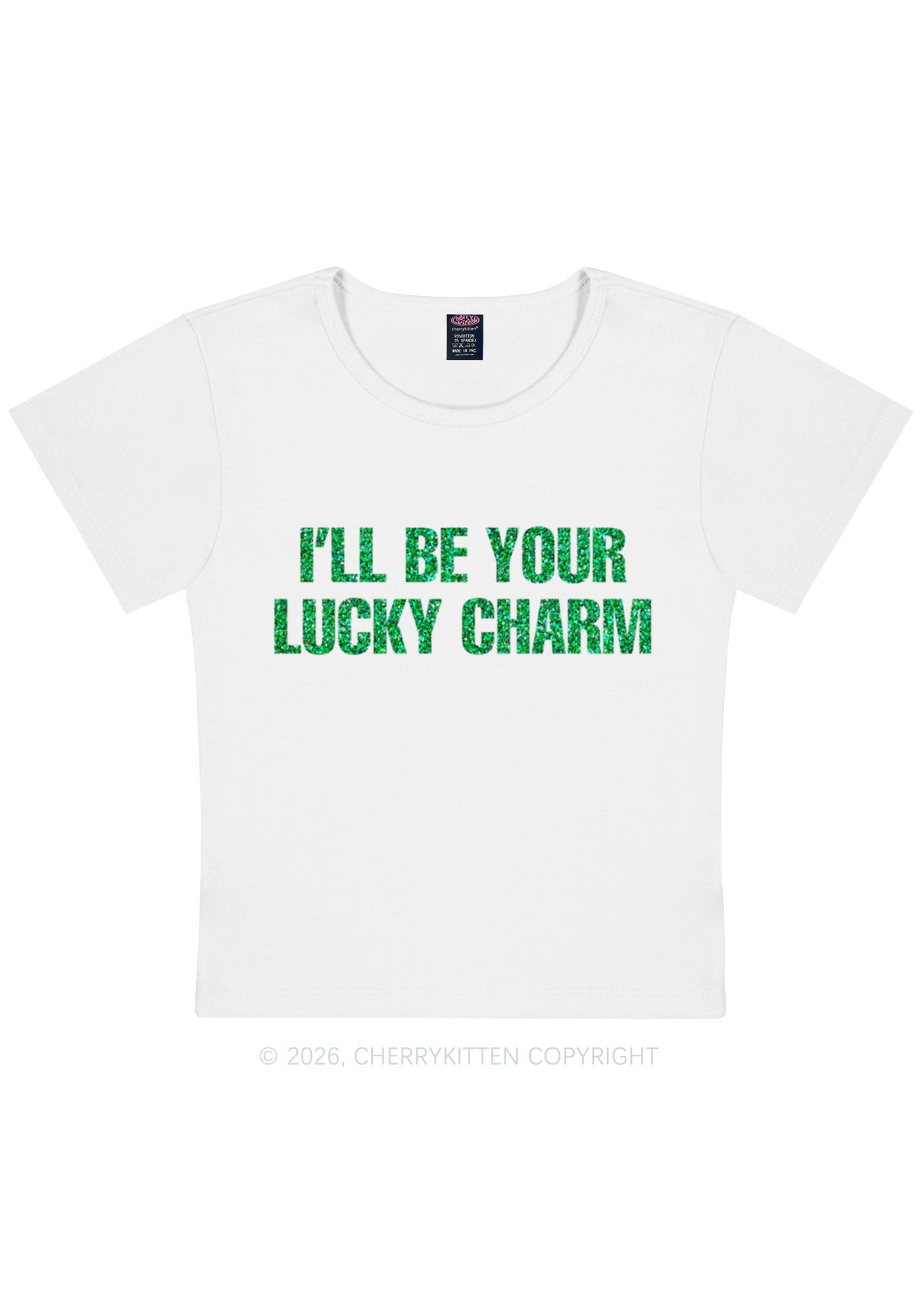 Glitter Be Your Lucky Charm St Patricks Y2K Baby Tee Cherrykitten