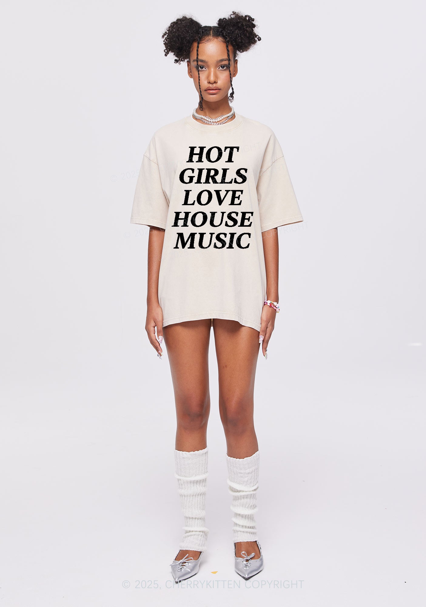 Girls Love House Music Y2K Shirts Washed Tee Cherrykitten