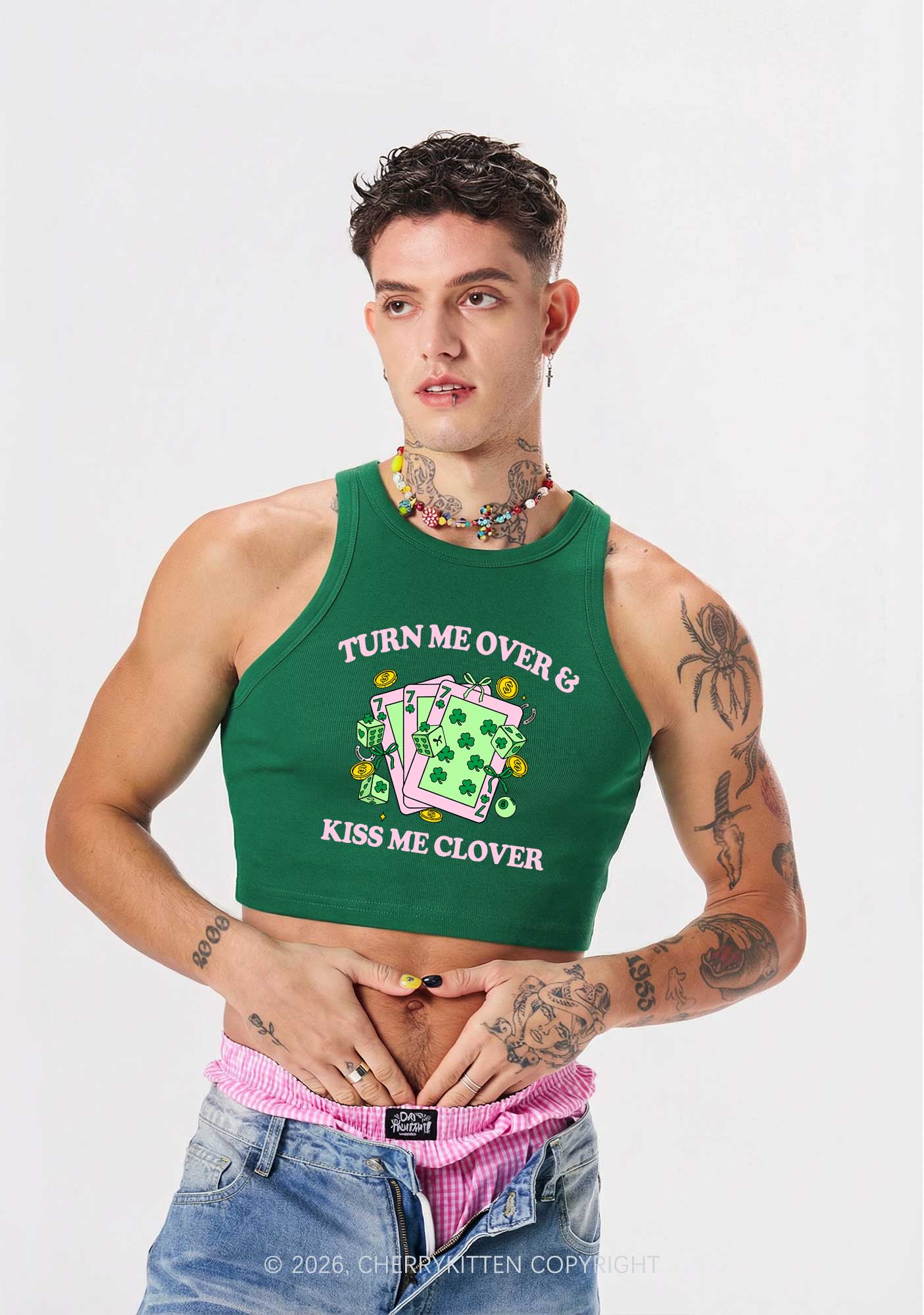 Kiss Me Clover Cards St Patricks Y2K Crop Tank Top Cherrykitten