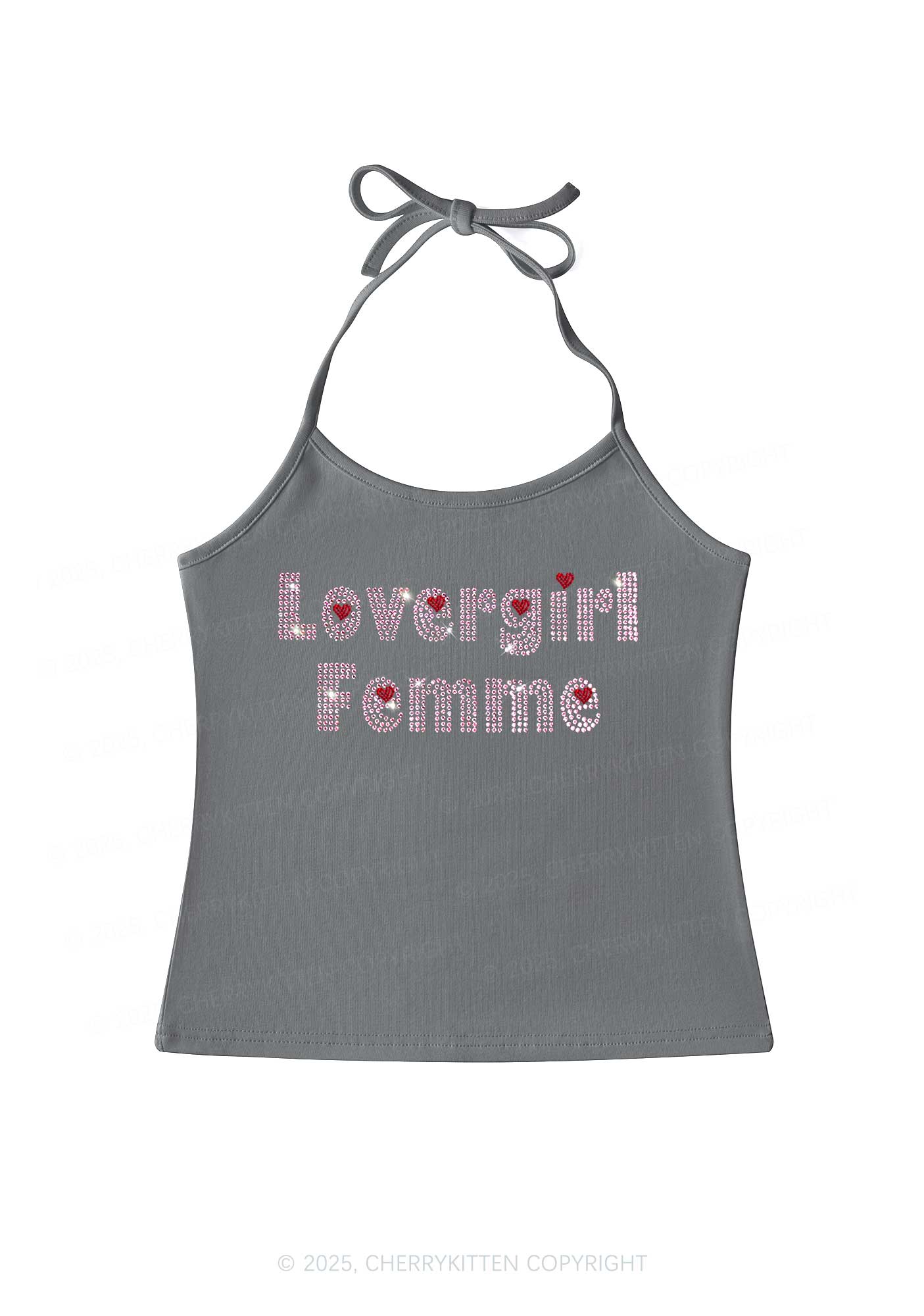 Rhinestone Lovergirl Femme Pride Y2K Halter Neck Cami Cherrykitten