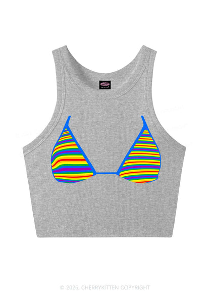 Rainbow Stripe Bra Pride Y2K Crop Tank Top Cherrykitten