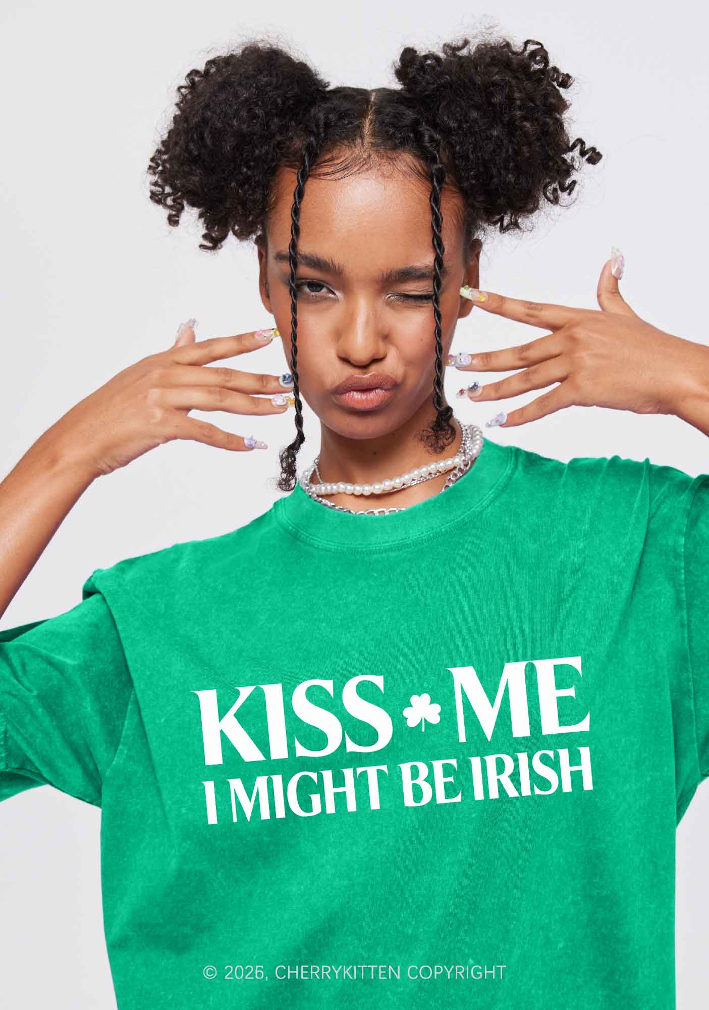 Kiss Me St Patricks Y2K Washed Tee Cherrykitten