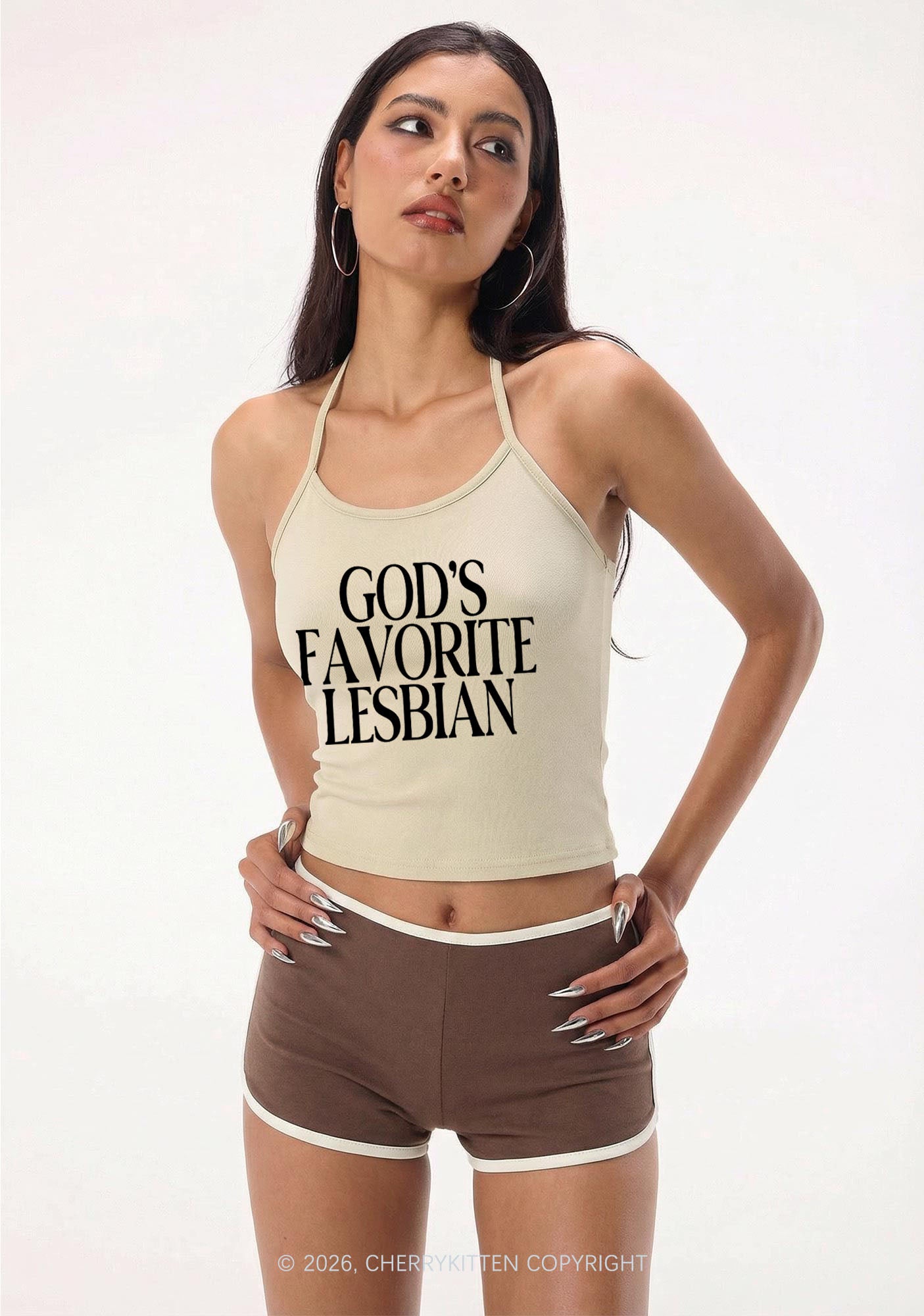 Gods Favorite Lesbian Pride Y2K Halter Neck Cami Cherrykitten