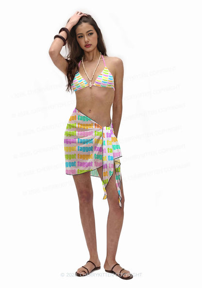 Rainbow Faggot Slogan Pride Y2K Print Bikini Set Cherrykitten
