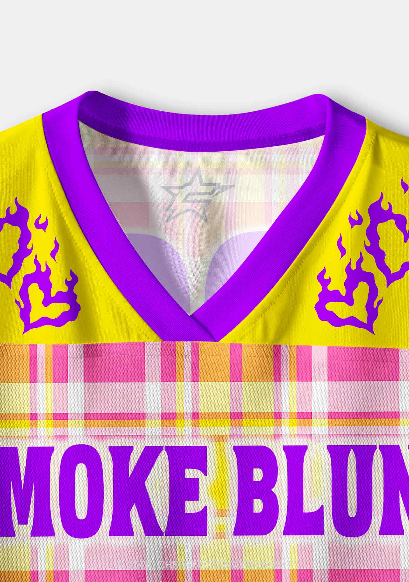 Smoke Blunt Yellow Plaid Y2K Crop Sport Jersey Shirts Cherrykitten