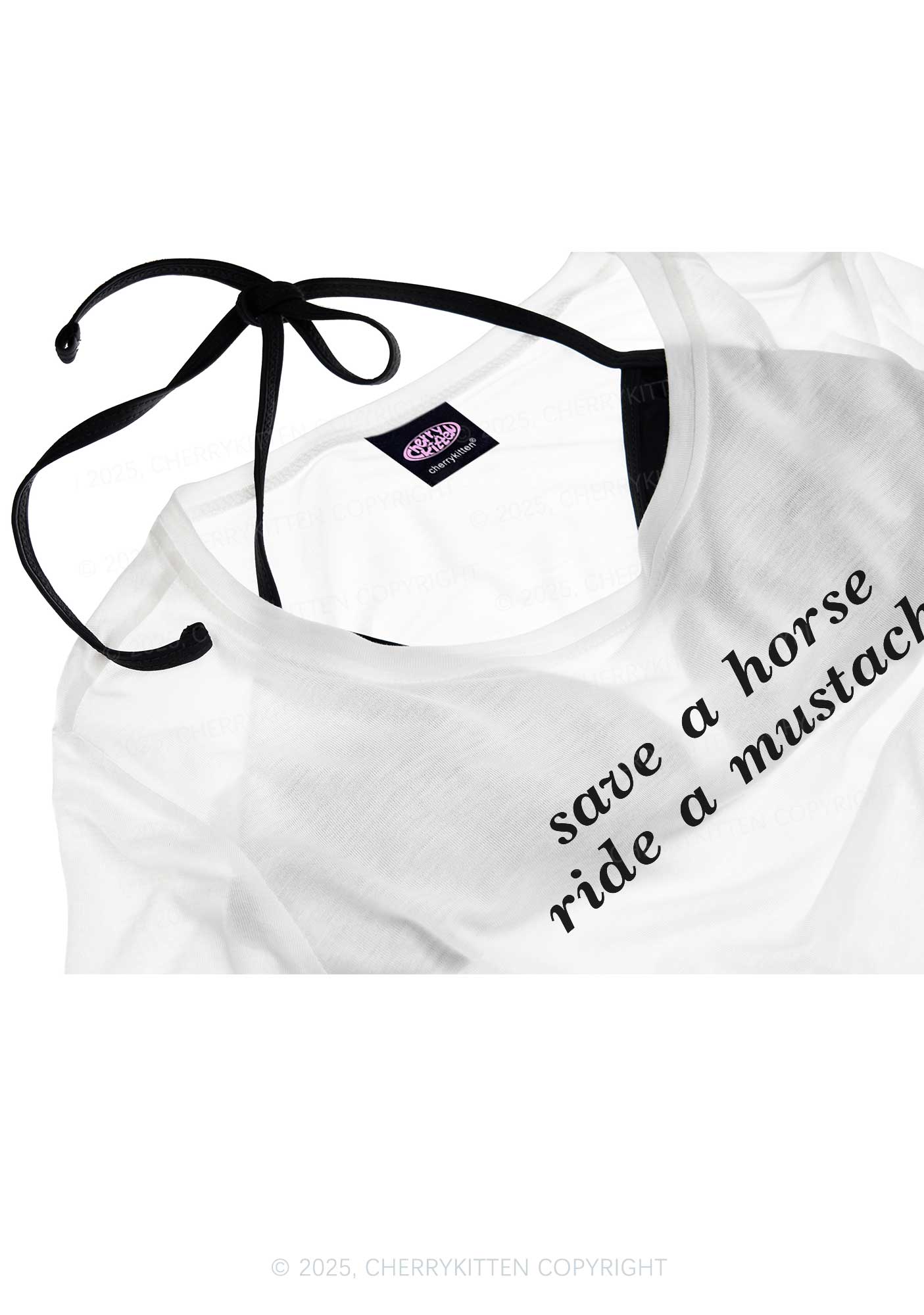 Ride A Mustache Y2K Sheer Crop Tee Cherrykitten