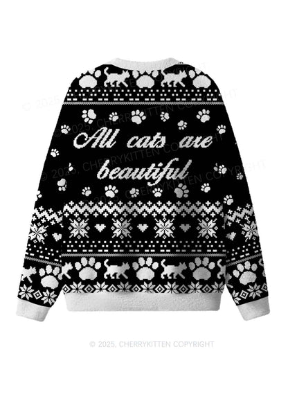 Black ACAB Cats Y2K Christmas Knit Sweatshirt Cherrykitten